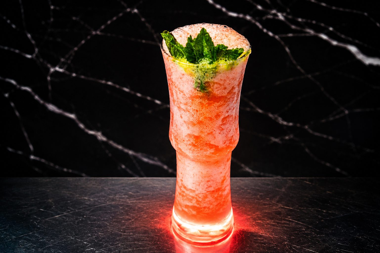Watermelon drink with garnish — beverage photography