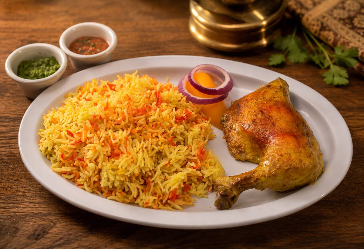 Chicken mandi quarter plate — restaurant menu photography