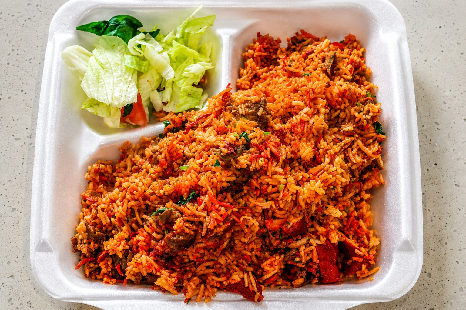Spiced beef over rice — food photography