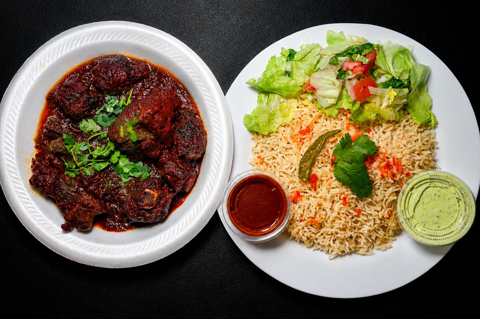 Spiced rice plated with garnish — commercial food shoot